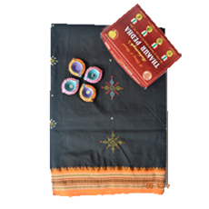 Poly cotton black and orange with kasuti saree 2
